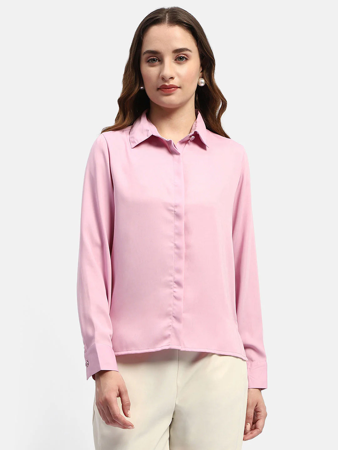 Madame Solid Pink Regular Shirt - Image 4