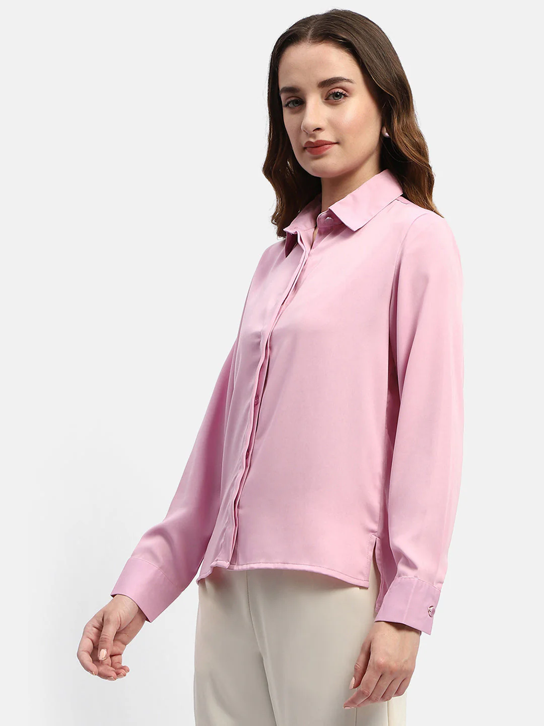 Madame Solid Pink Regular Shirt - Image 5