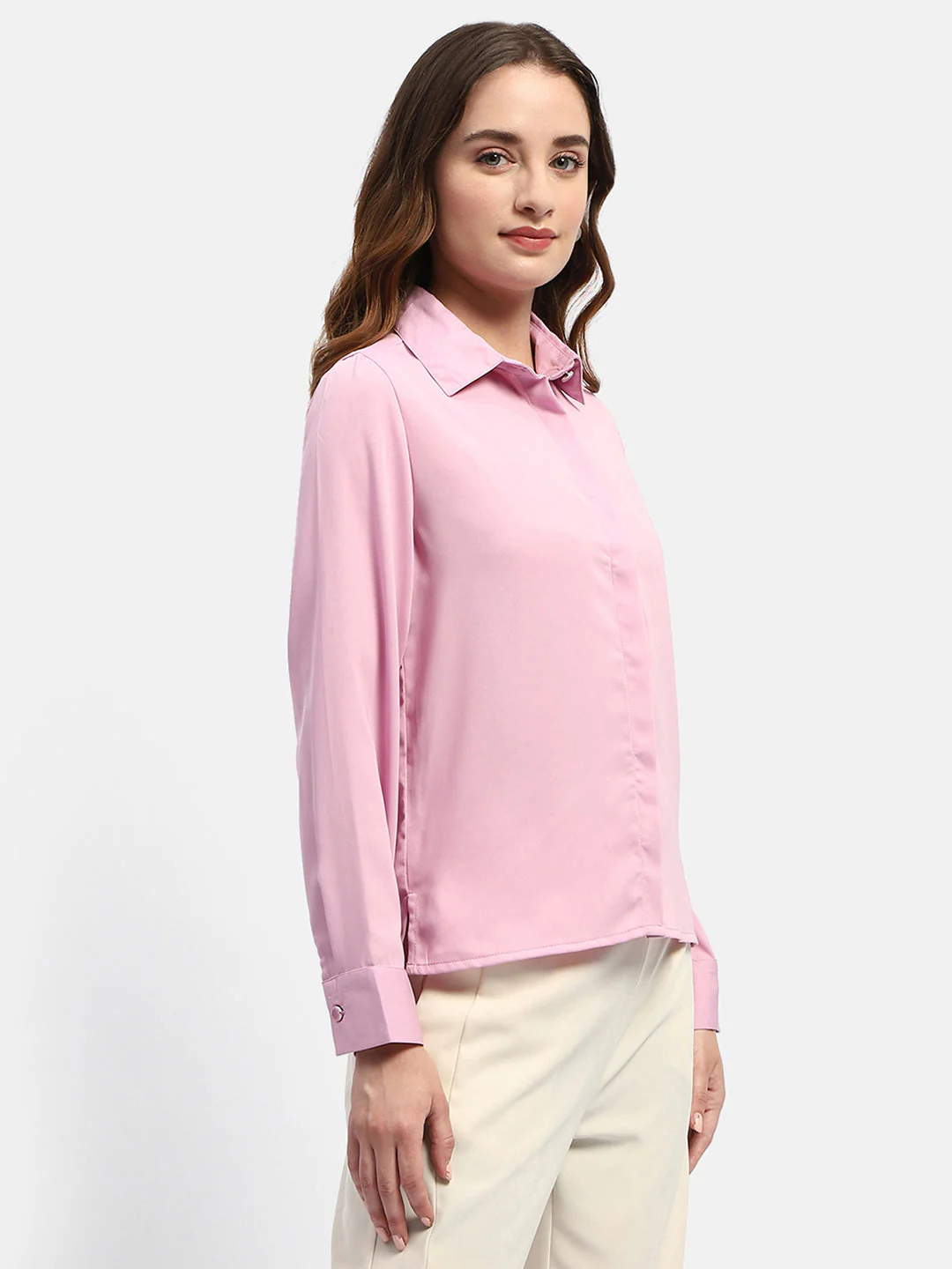 Madame Solid Pink Regular Shirt - Image 6