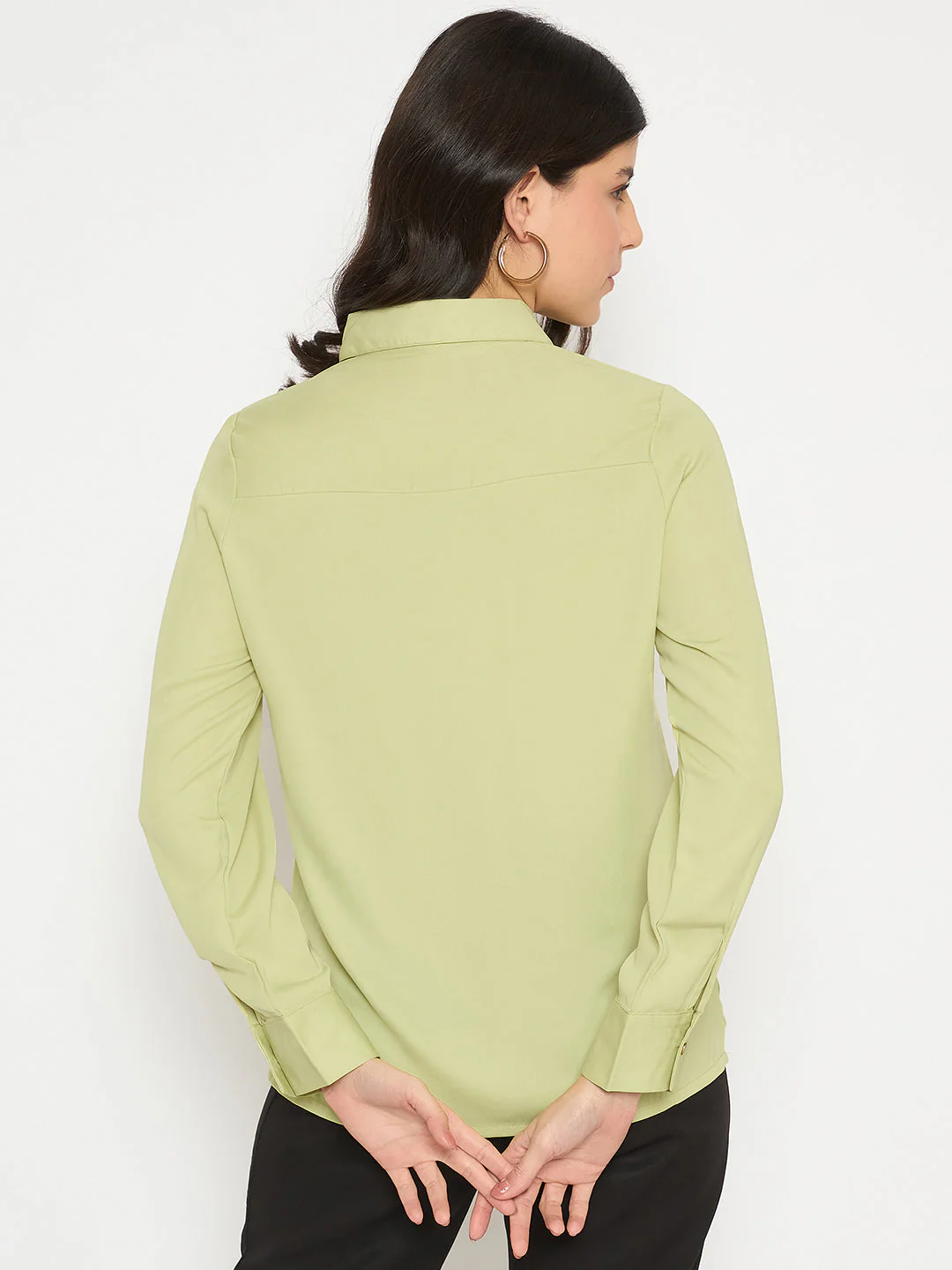 Madame Cuff Sleeve Solid Green Shirt - Image 6