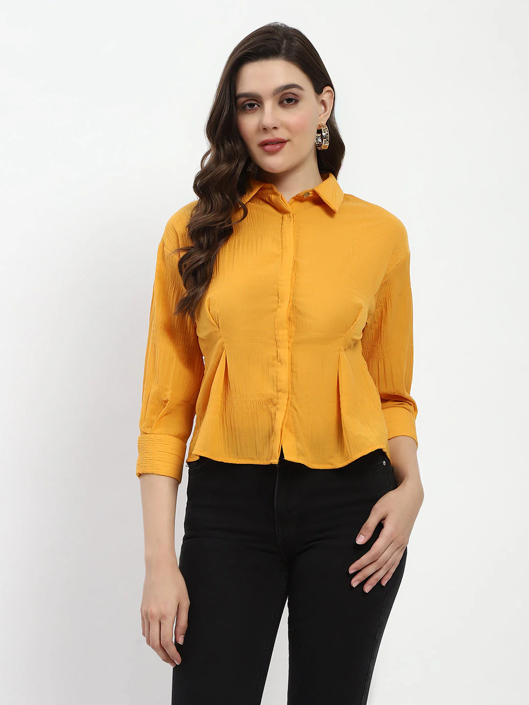 Madame Cinched Waist Mustard Shirt - Image 3