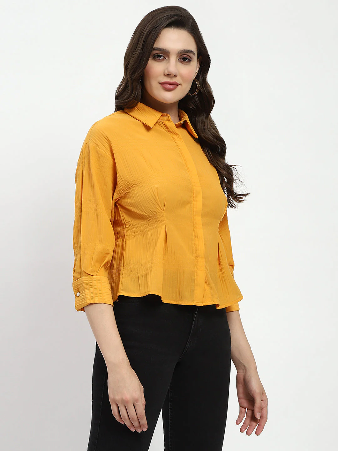 Madame Cinched Waist Mustard Shirt - Image 4