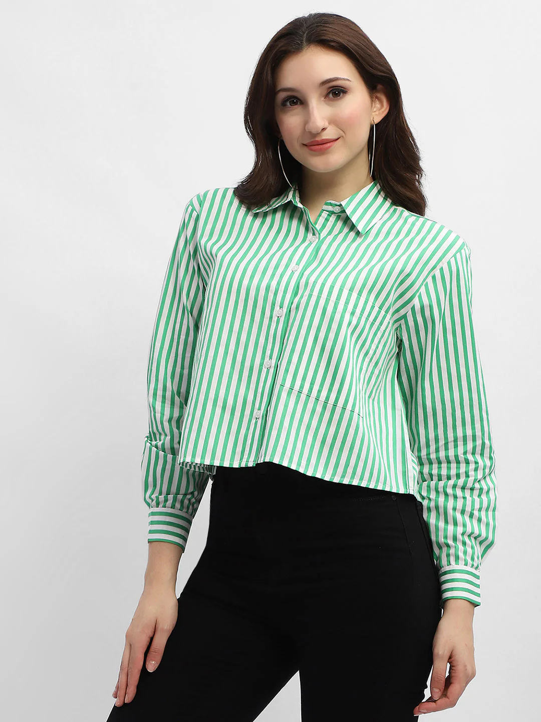 Madame Striped Green Regular Shirt - Image 3