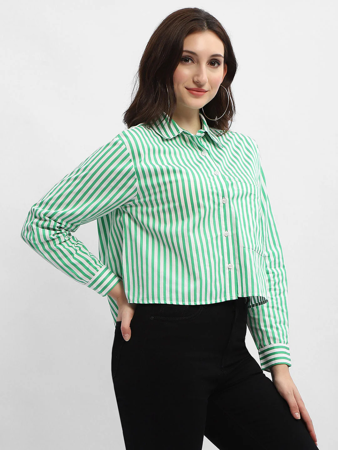 Madame Striped Green Regular Shirt - Image 4