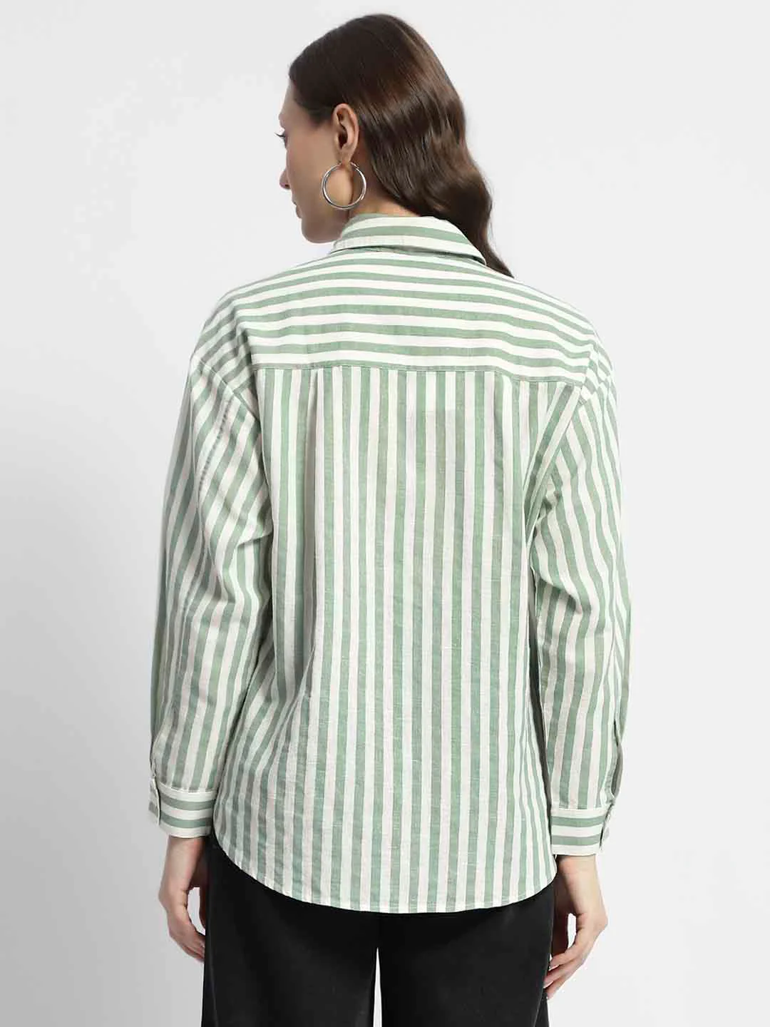 Madame Dusty Green And White Striped Regular Shirt - Image 7