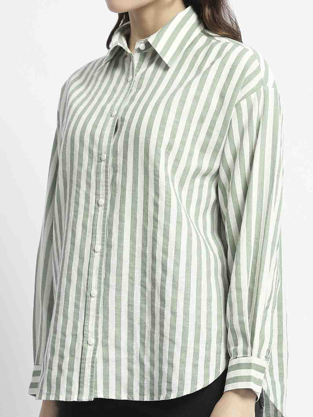 Madame Dusty Green And White Striped Regular Shirt - Image 8