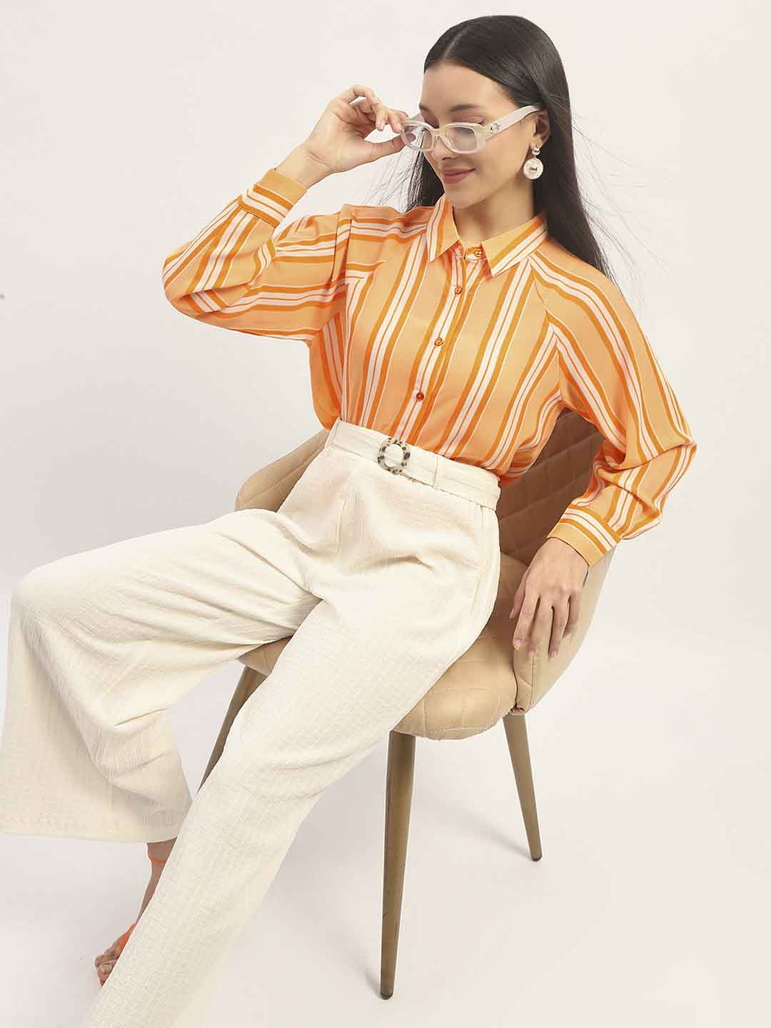 Madame Stripes Printed Orange Shirt - Image 2