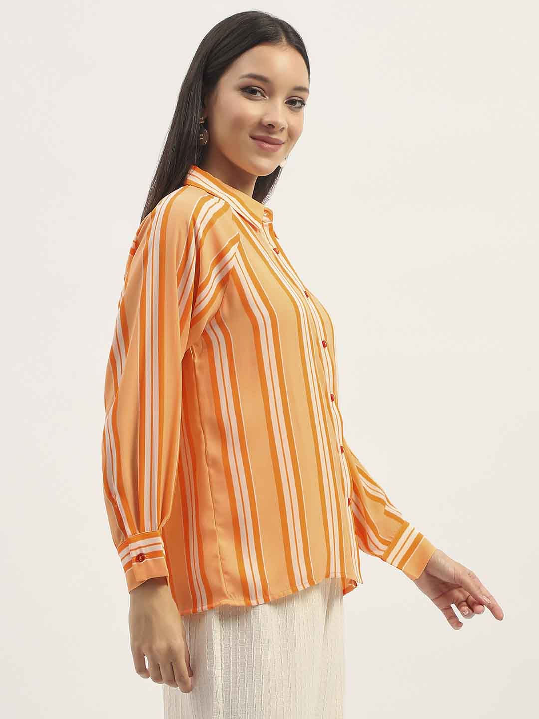 Madame Stripes Printed Orange Shirt - Image 4