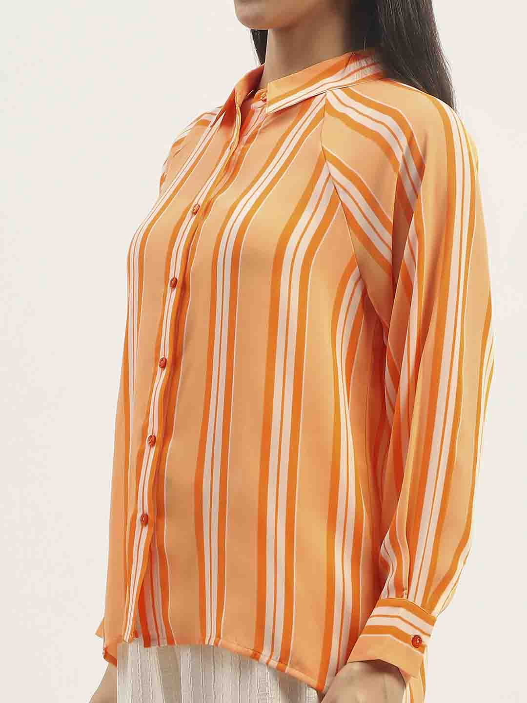 Madame Stripes Printed Orange Shirt - Image 7