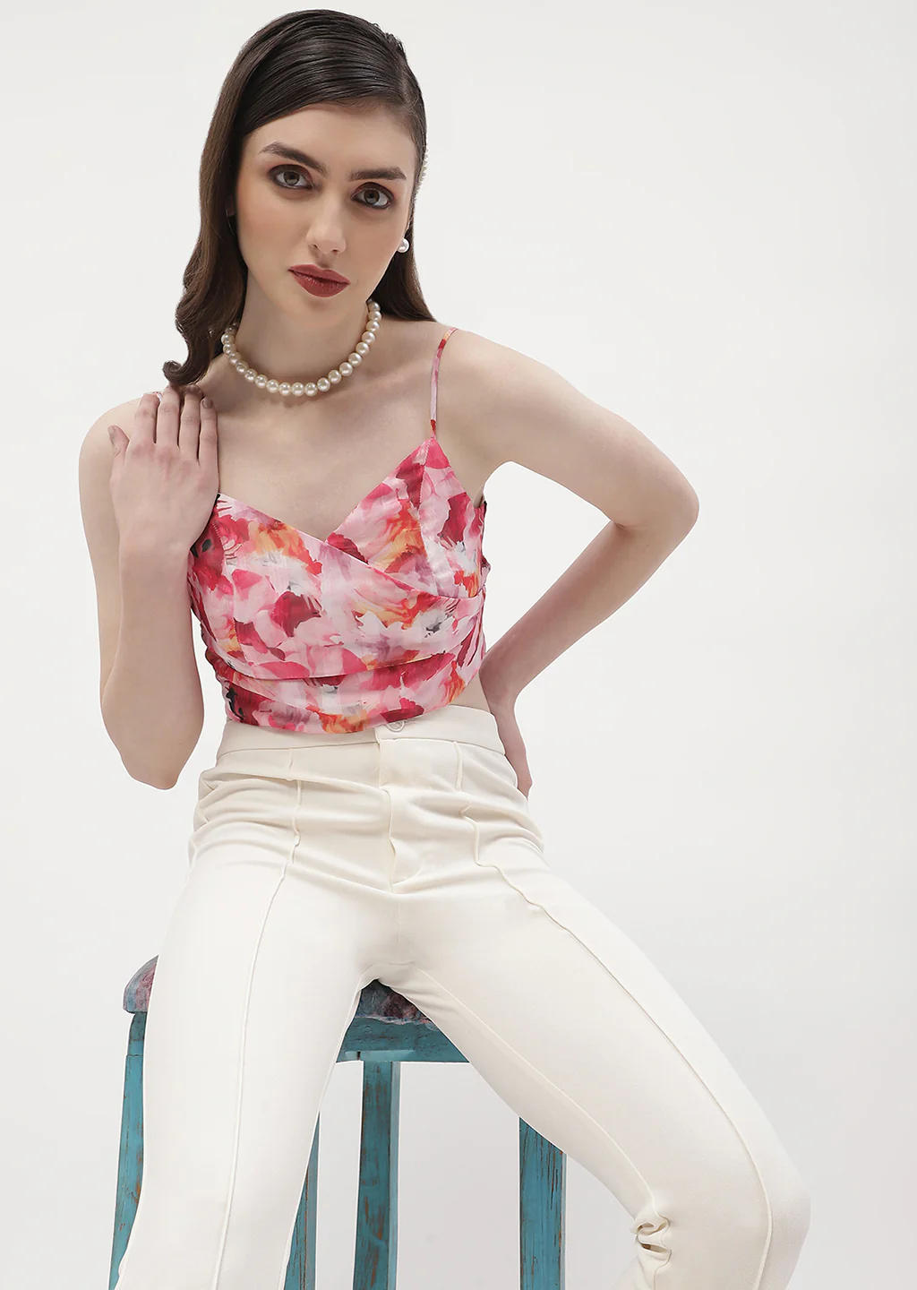 Madame Surplice Neck Hot Pink Floral Bralette Top - Image 2