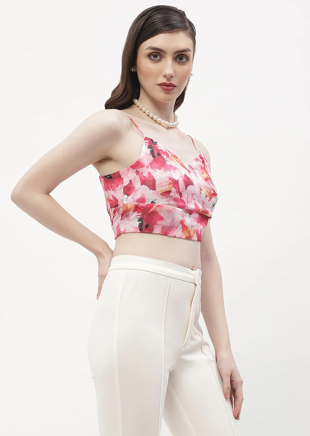 Madame Surplice Neck Hot Pink Floral Bralette Top - Image 4
