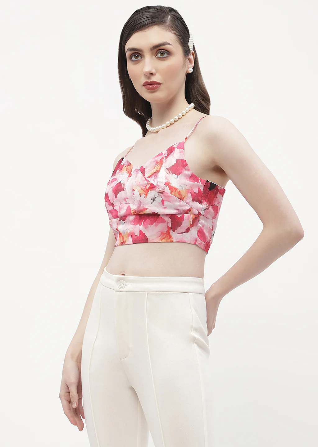Madame Surplice Neck Hot Pink Floral Bralette Top - Image 5