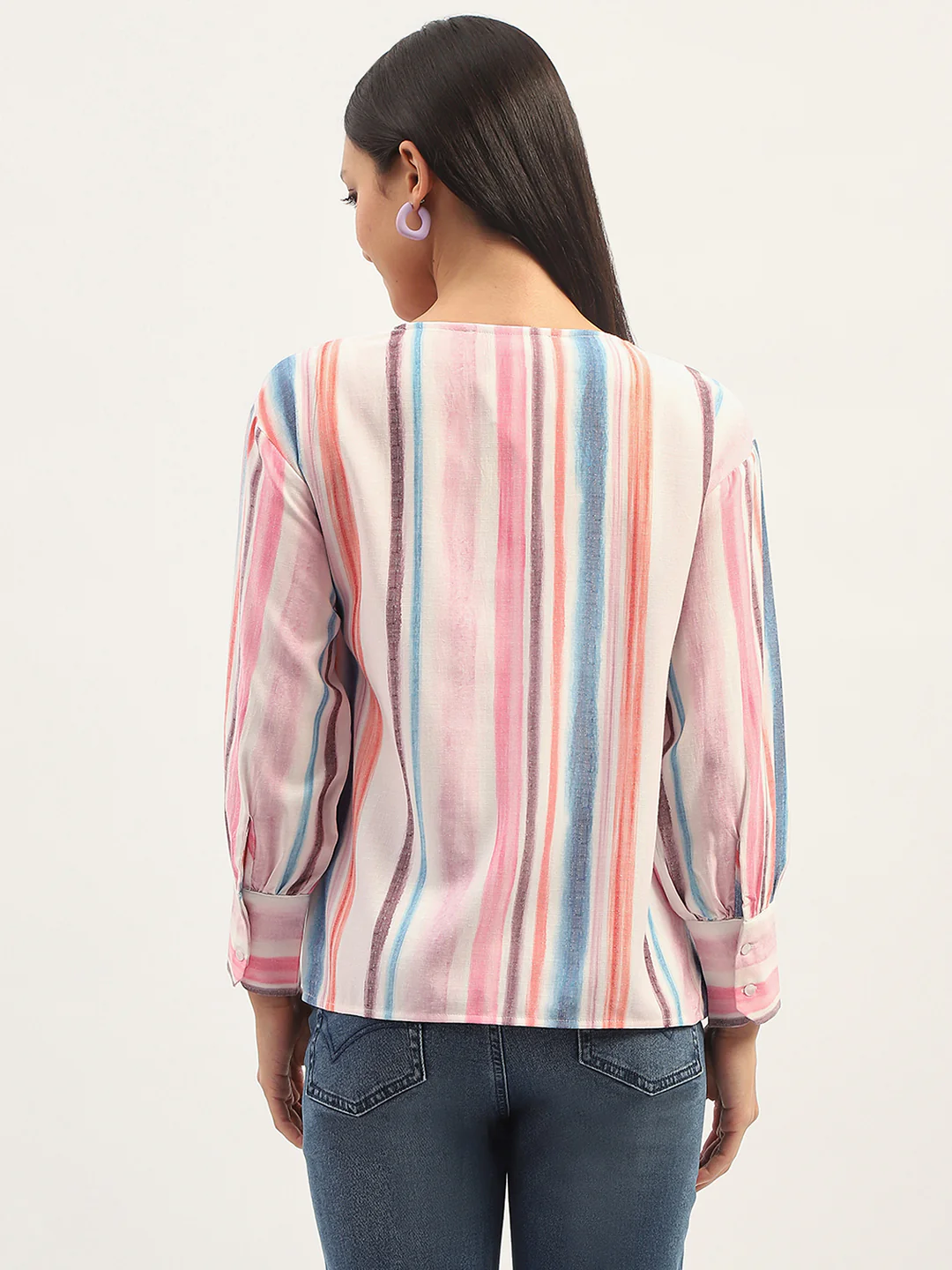 Madame Multicolor Striped V Neck Top - Image 6