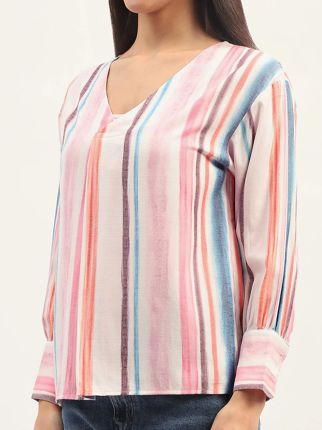 Madame Multicolor Striped V Neck Top - Image 7