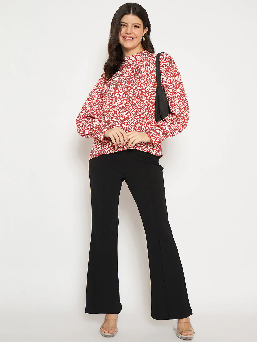 Madame All Over Print Cuff Sleeve Red Top - Image 2