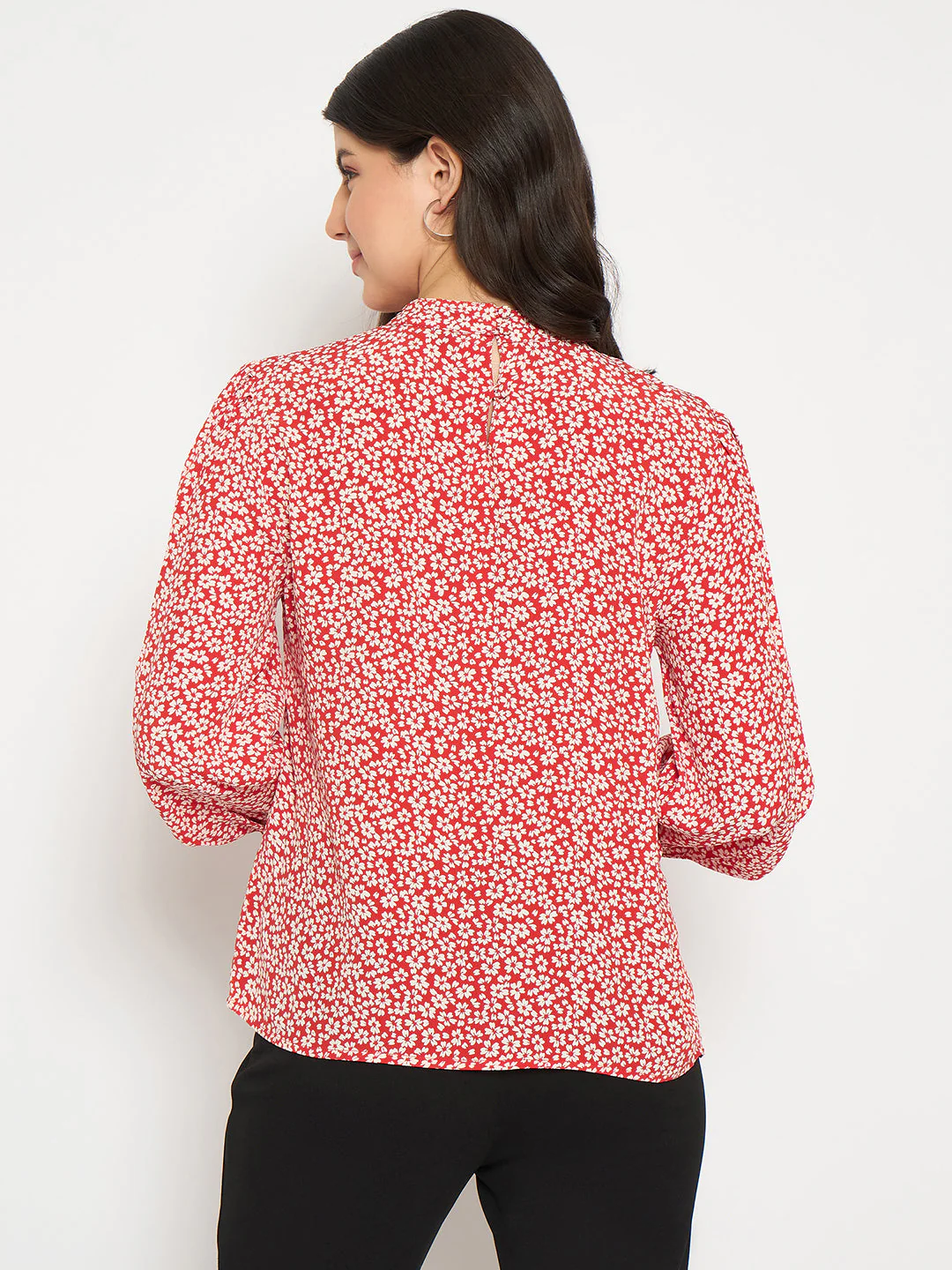 Madame All Over Print Cuff Sleeve Red Top - Image 6
