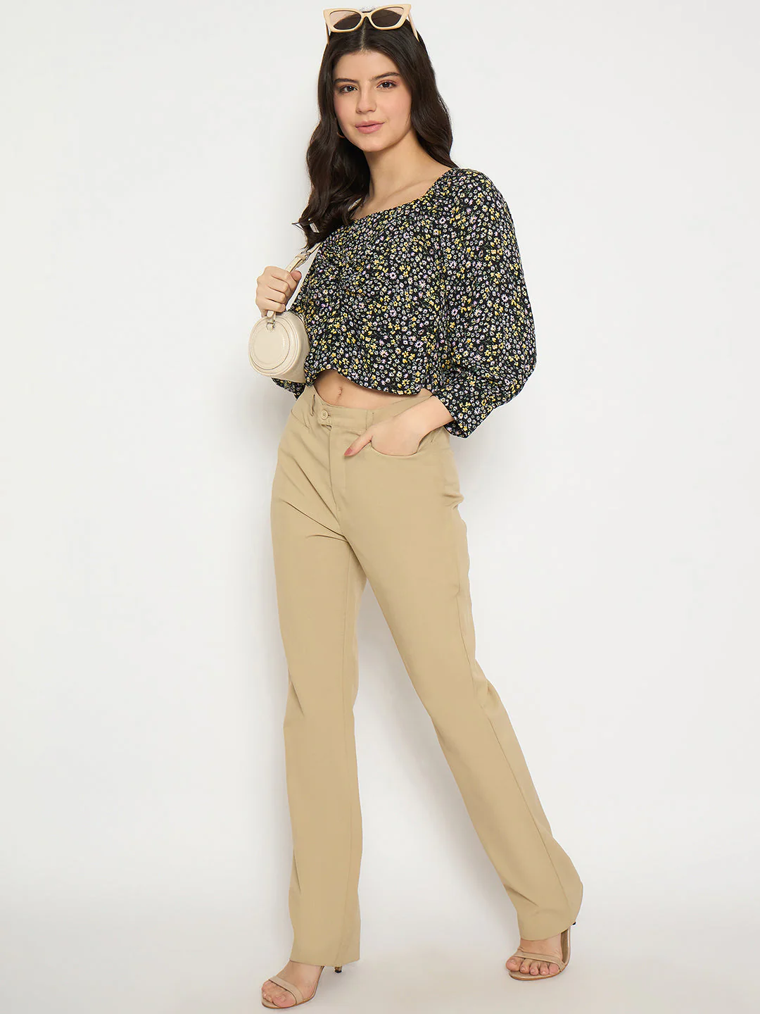 Madame All Over Print Black Crop Top - Image 2