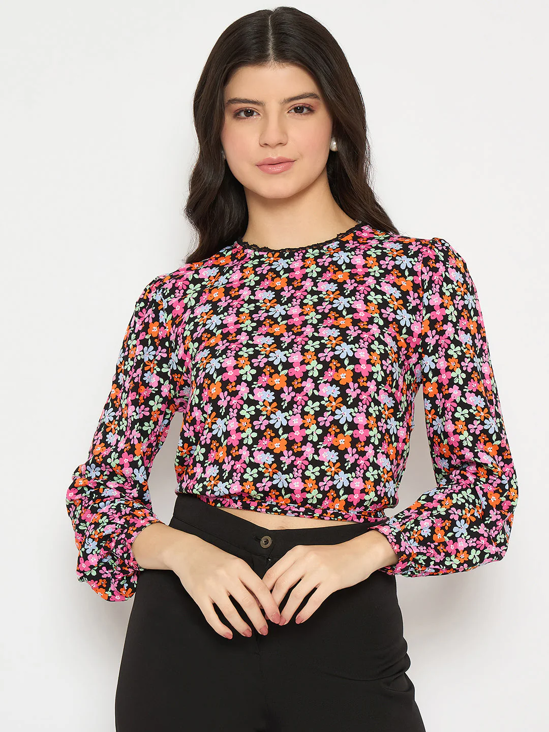 Madame All Over Print Pink Crop Top - Image 3
