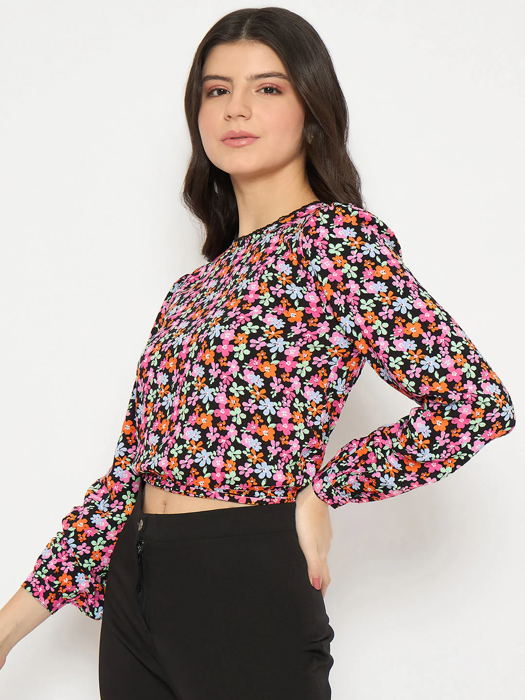 Madame All Over Print Pink Crop Top - Image 5