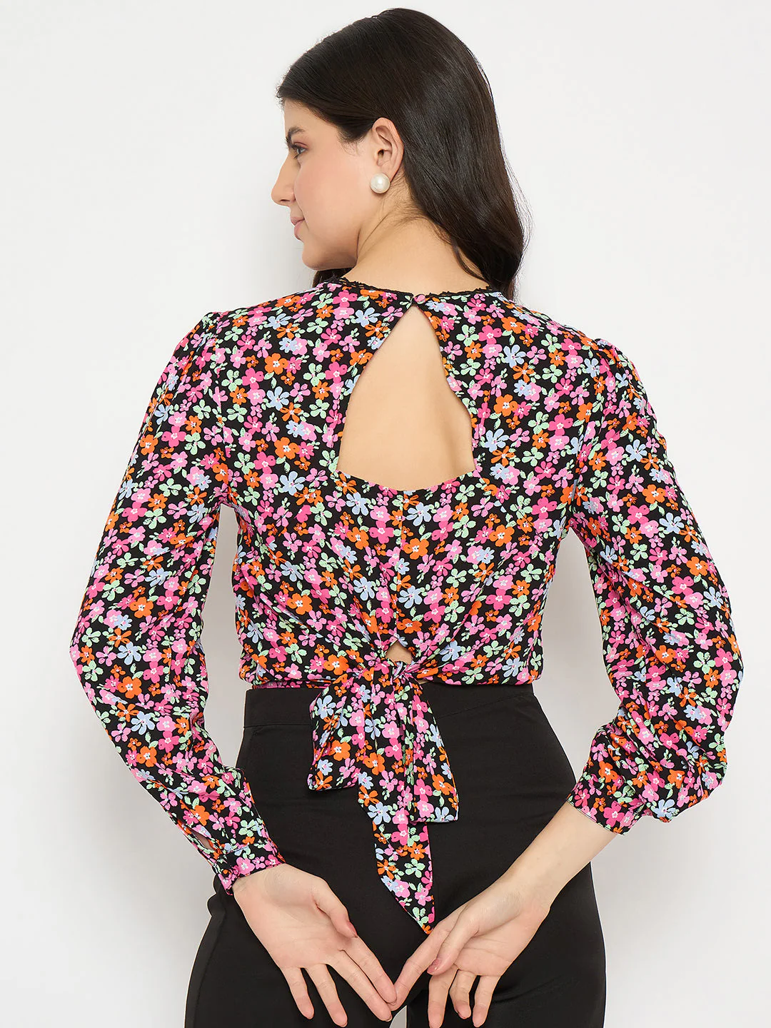 Madame All Over Print Pink Crop Top - Image 6