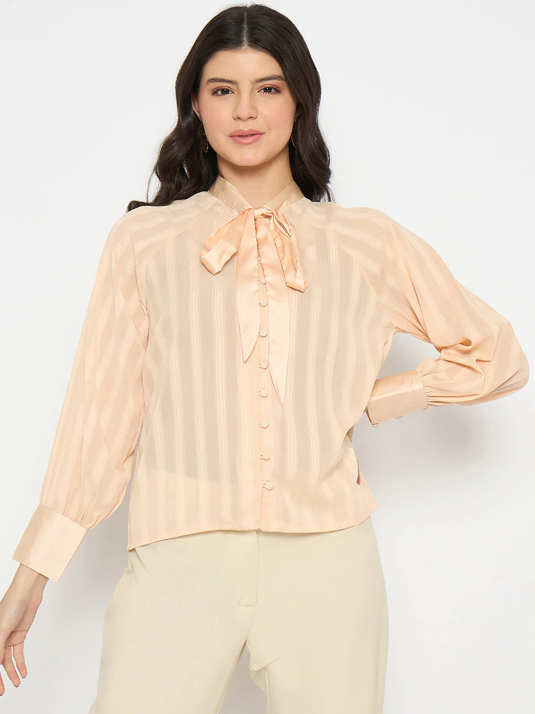 Madame Neck Tie Striped Sunset Top - Image 3