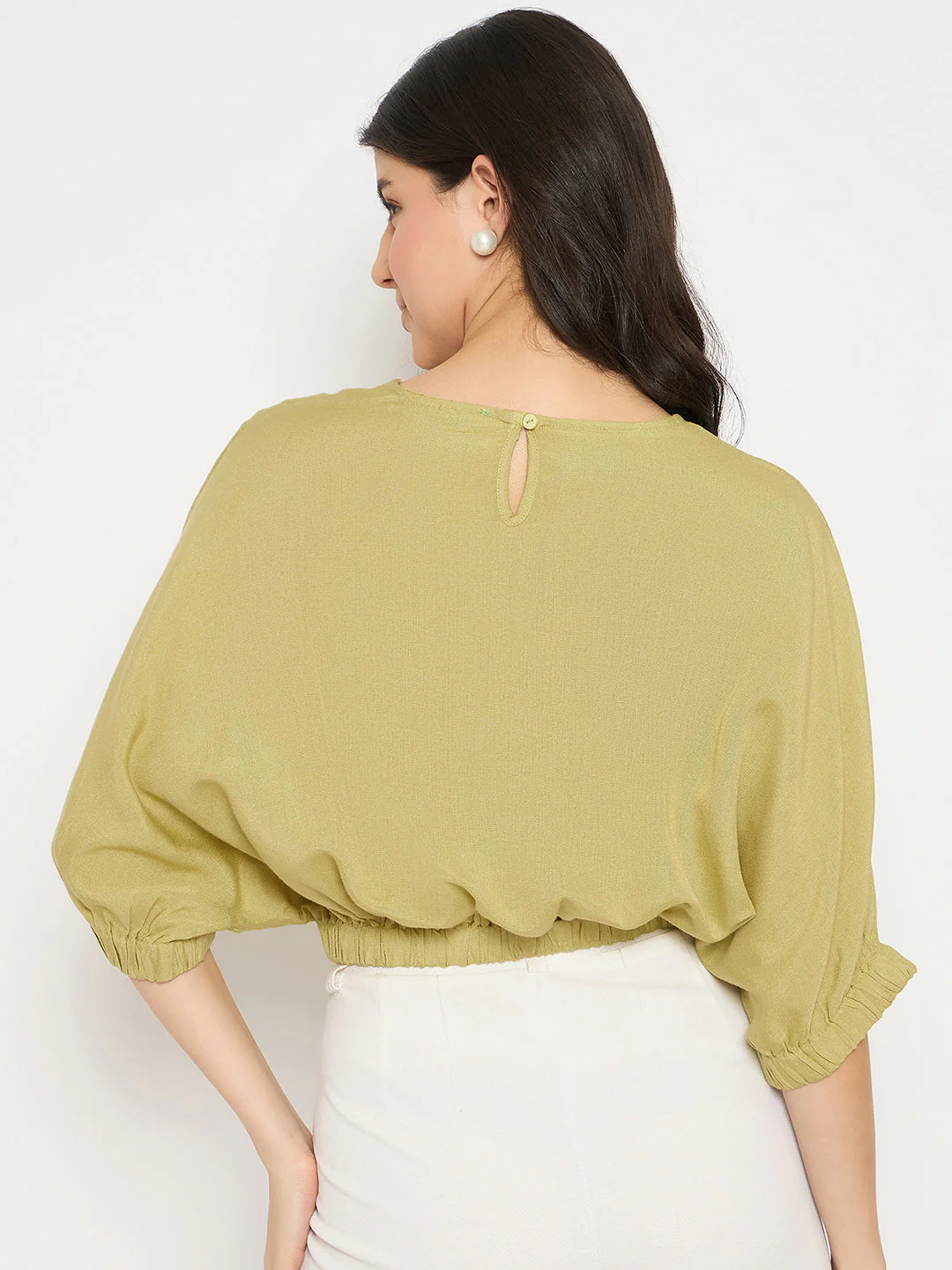 Madame Elasticated Hem Solid Apple Green Top - Image 6