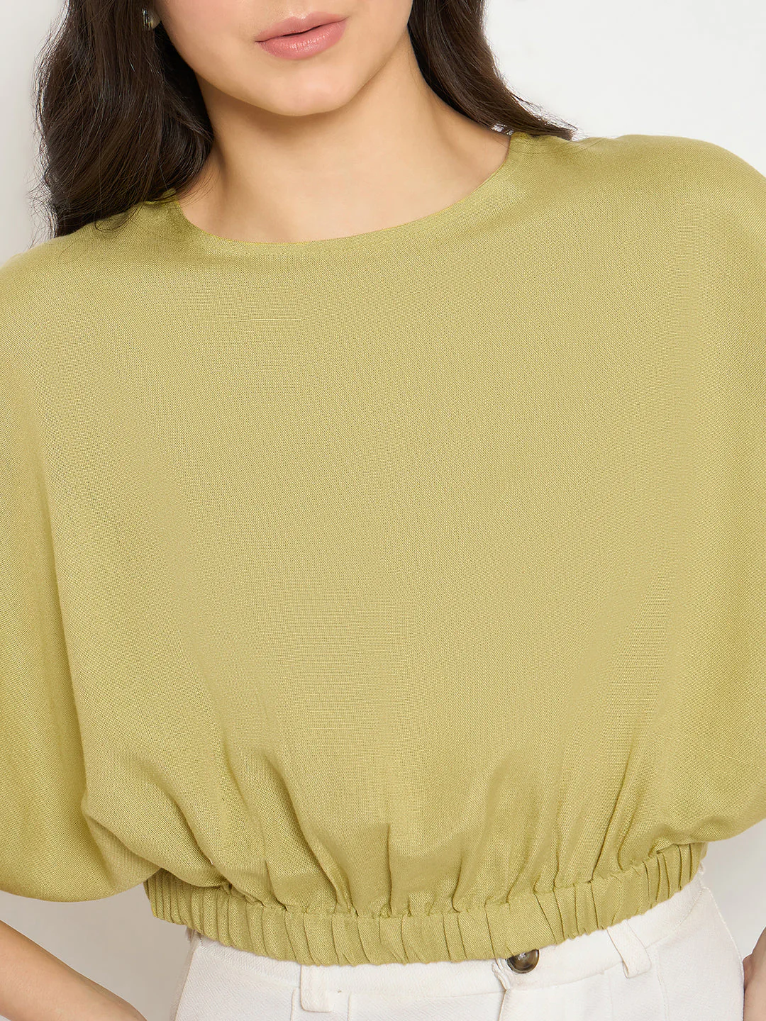 Madame Elasticated Hem Solid Apple Green Top - Image 7