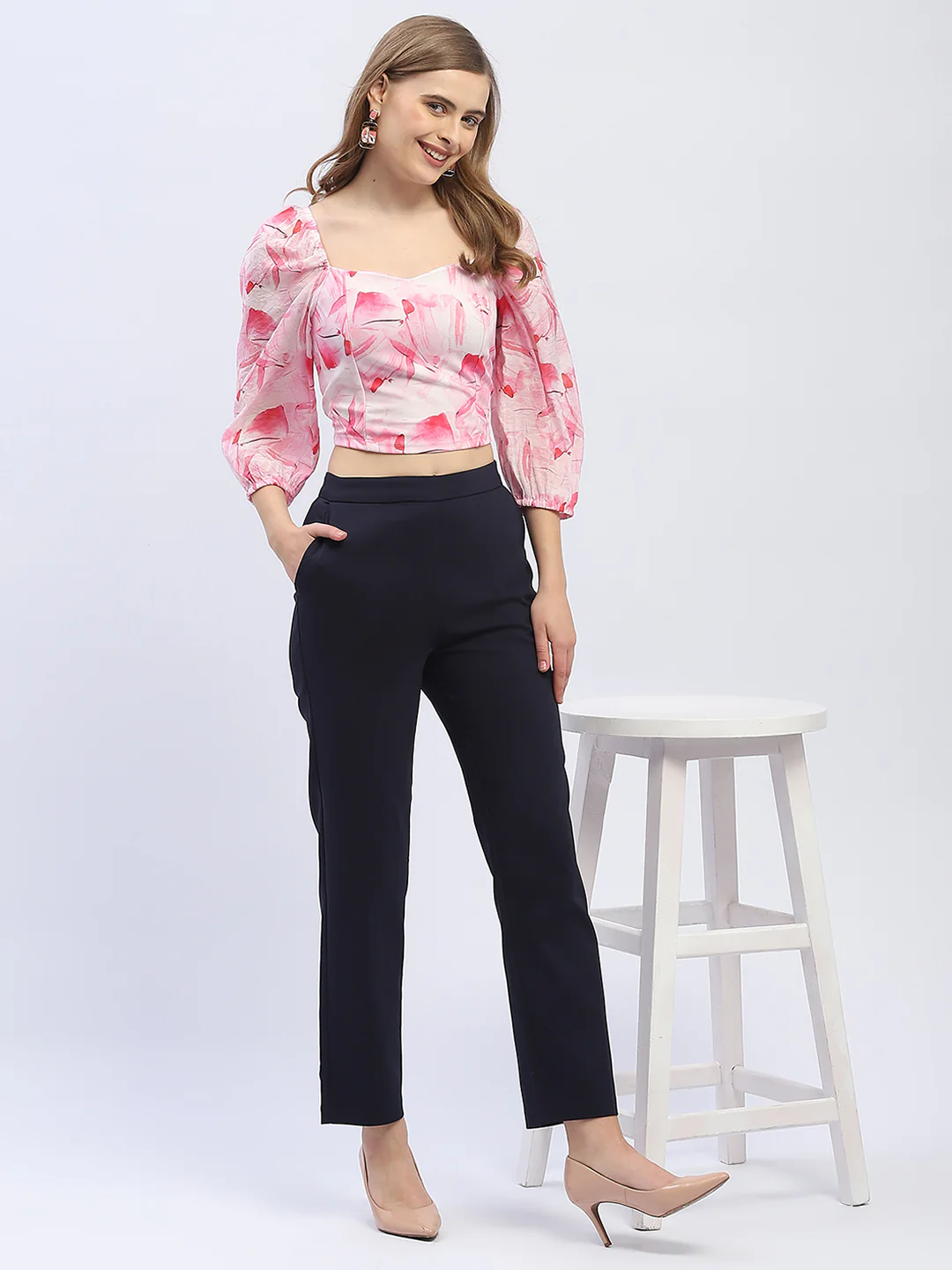 Madame Sweetheart Neck Pink Floral Top - Image 2