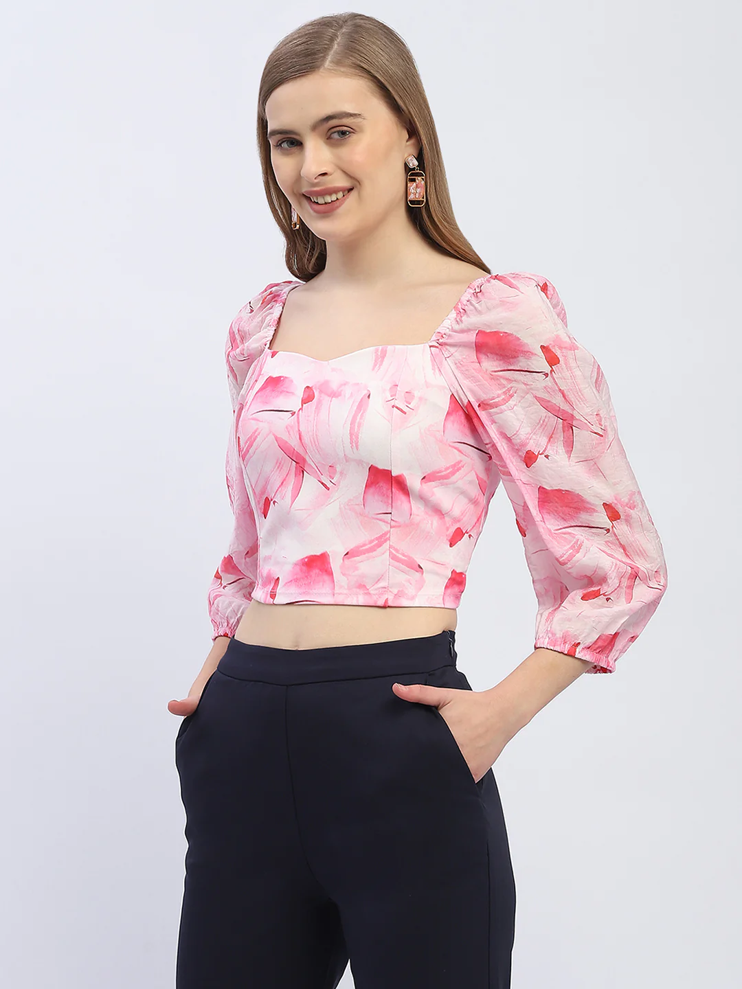 Madame Sweetheart Neck Pink Floral Top - Image 4