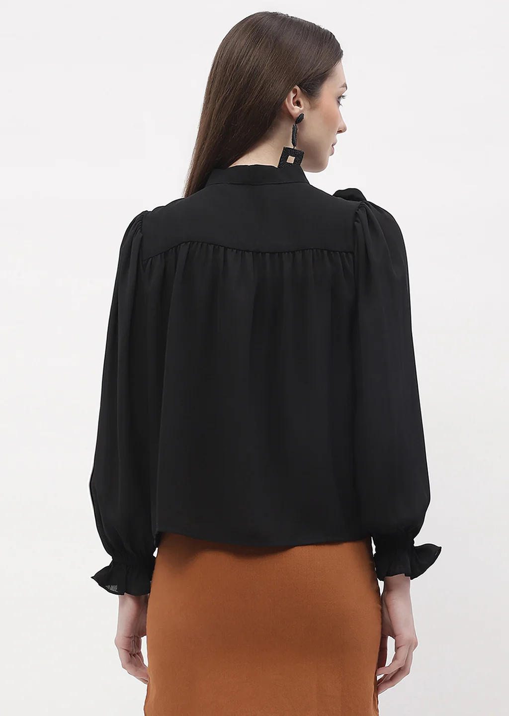 Madame Applique Adorned Black Poet Sleeve Top - Image 6