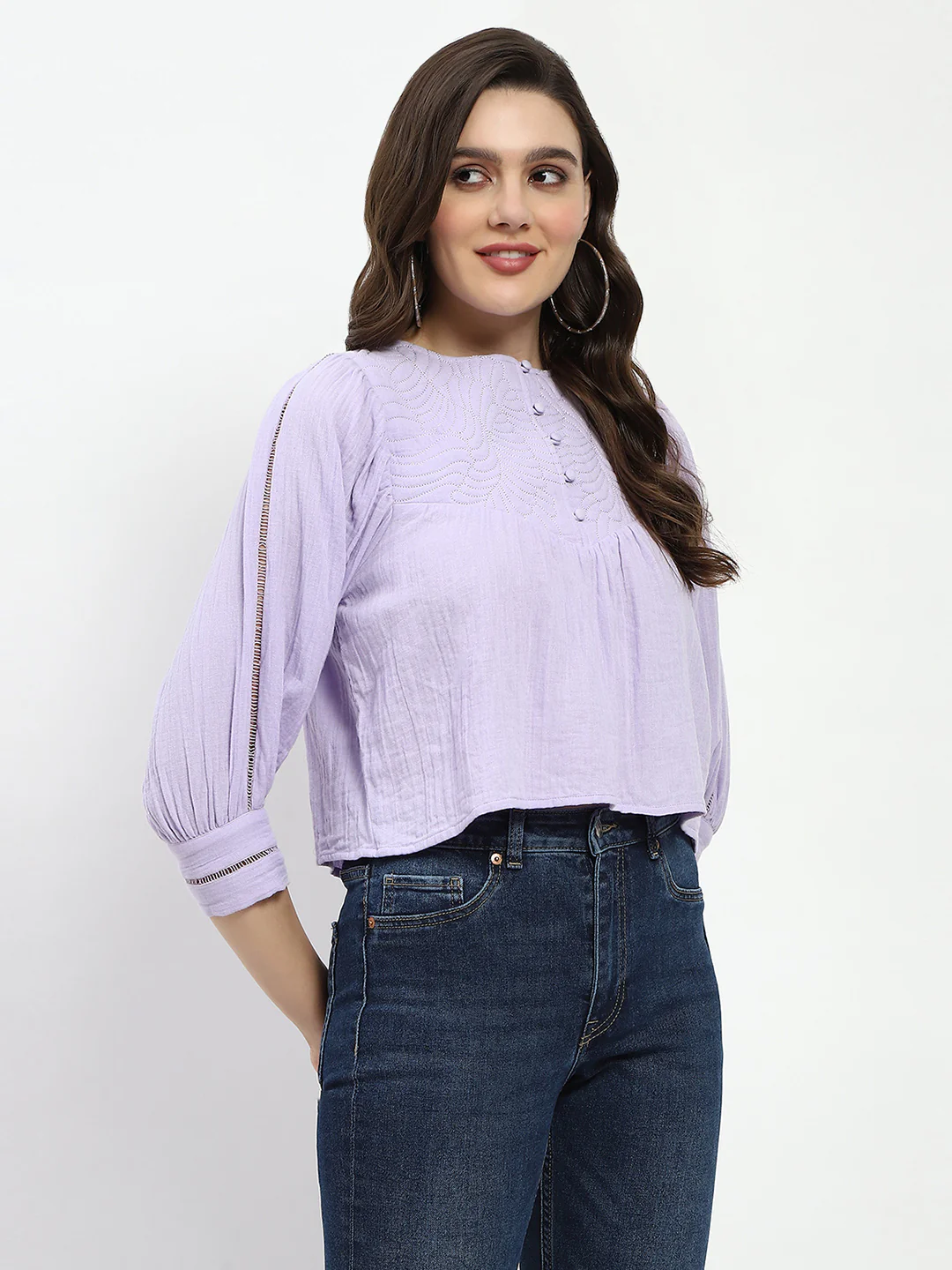Madame Puff Sleeve Lilac Tunic Top - Image 3