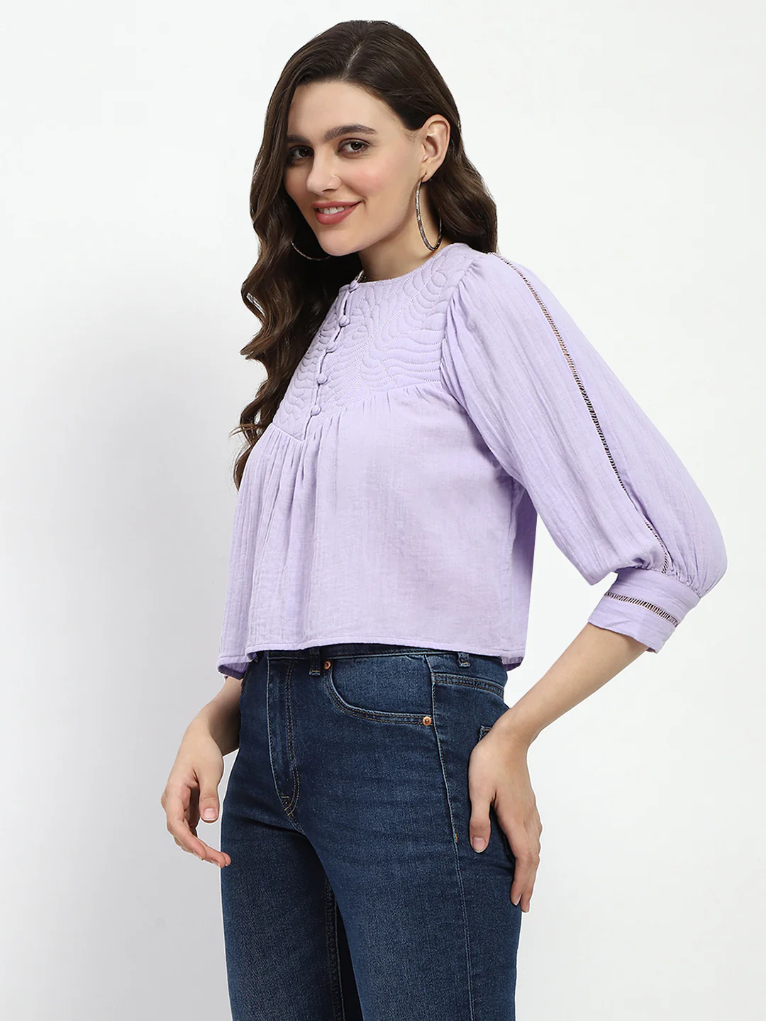 Madame Puff Sleeve Lilac Tunic Top - Image 4