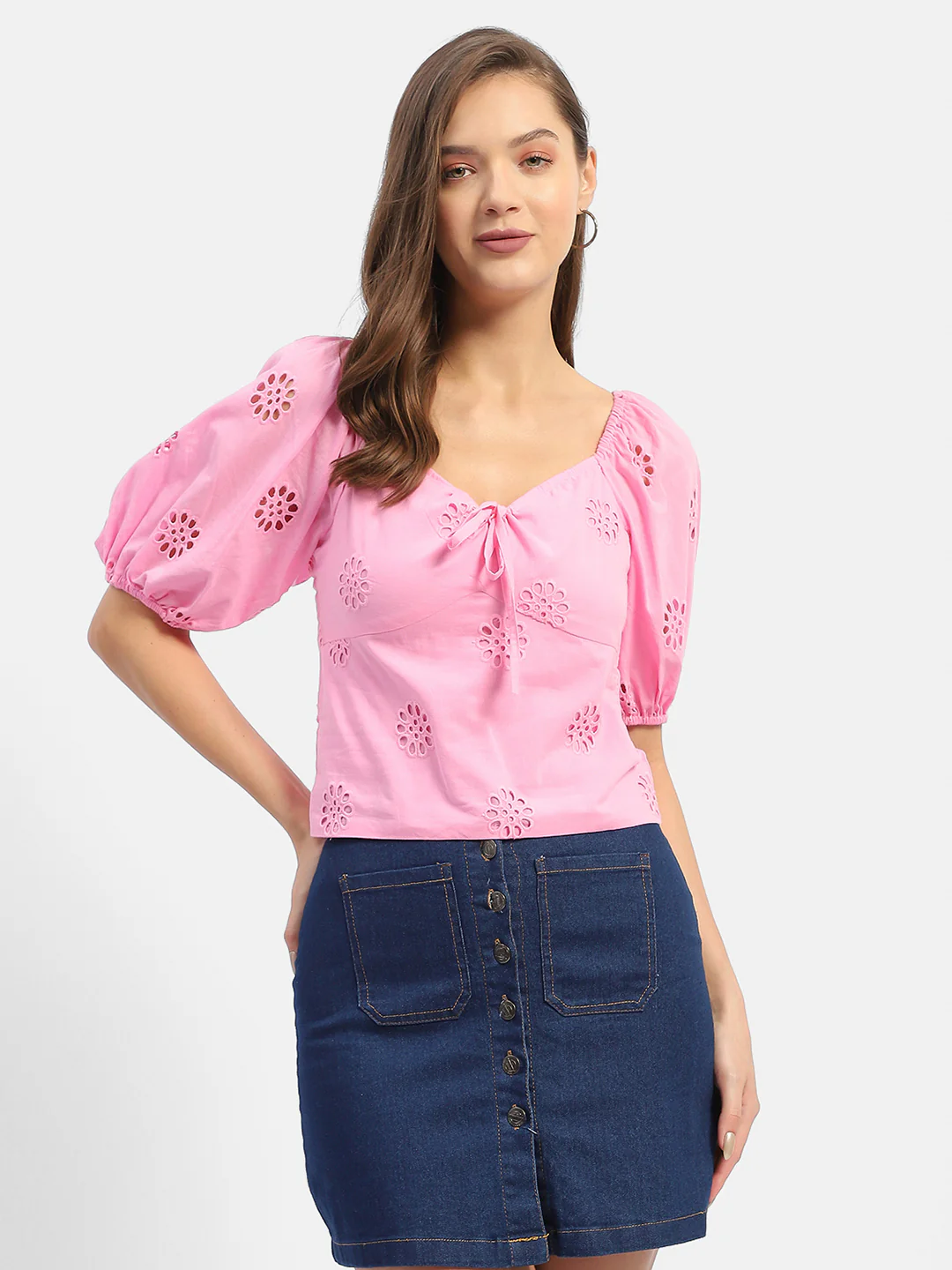 Madame Sweetheart Neck Pink Schiffli Top - Image 4