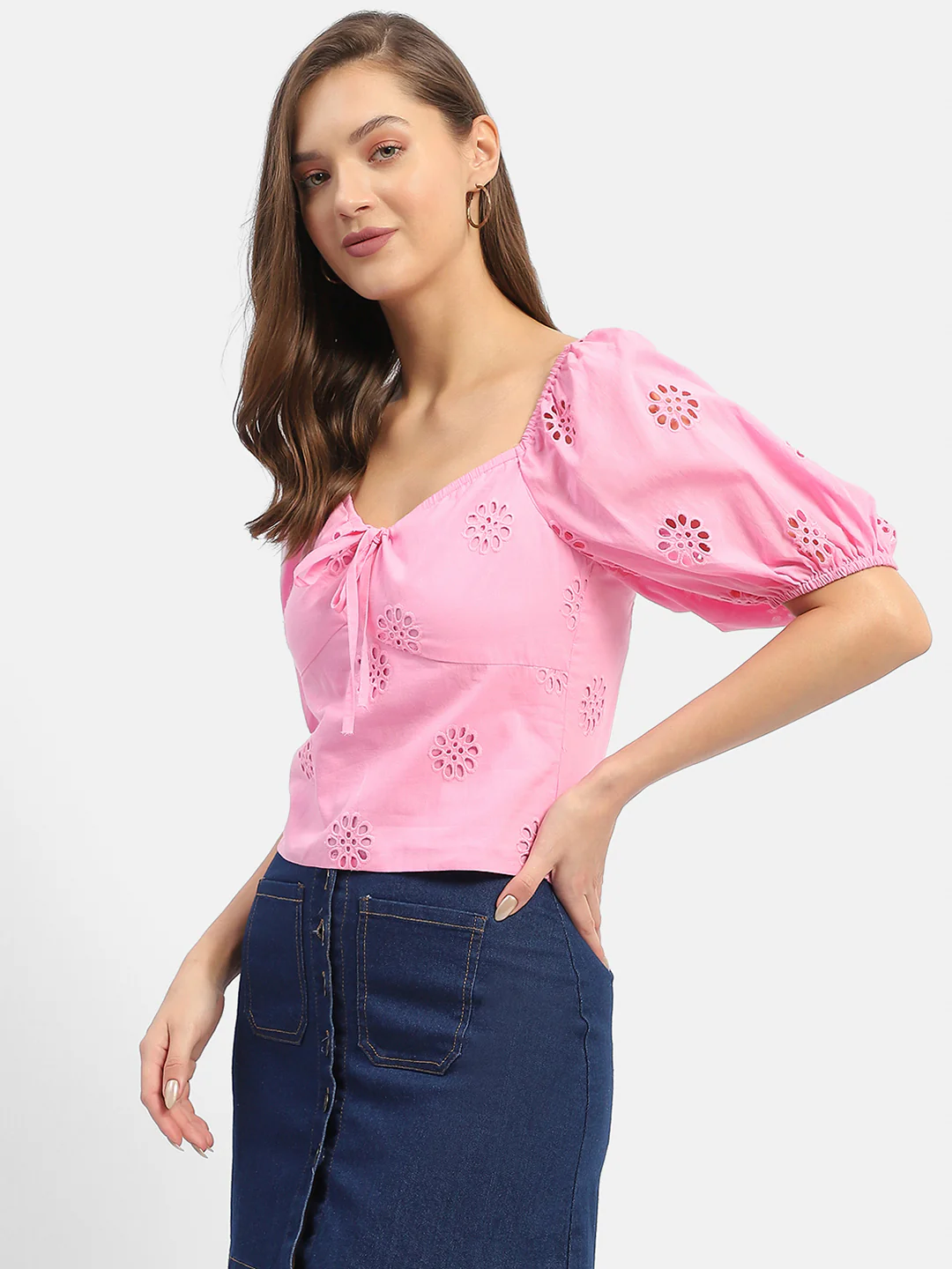 Madame Sweetheart Neck Pink Schiffli Top - Image 5