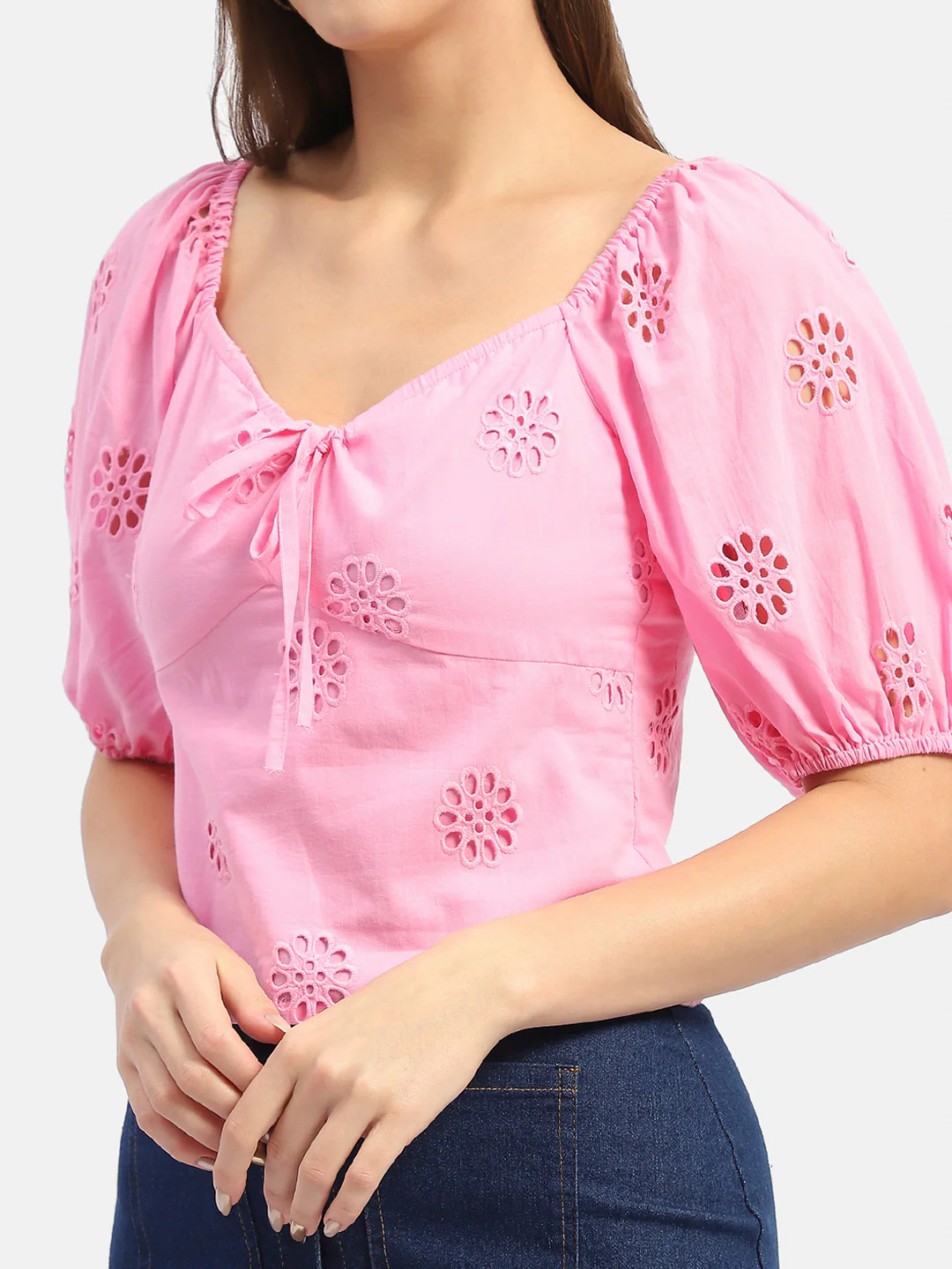 Madame Sweetheart Neck Pink Schiffli Top - Image 7
