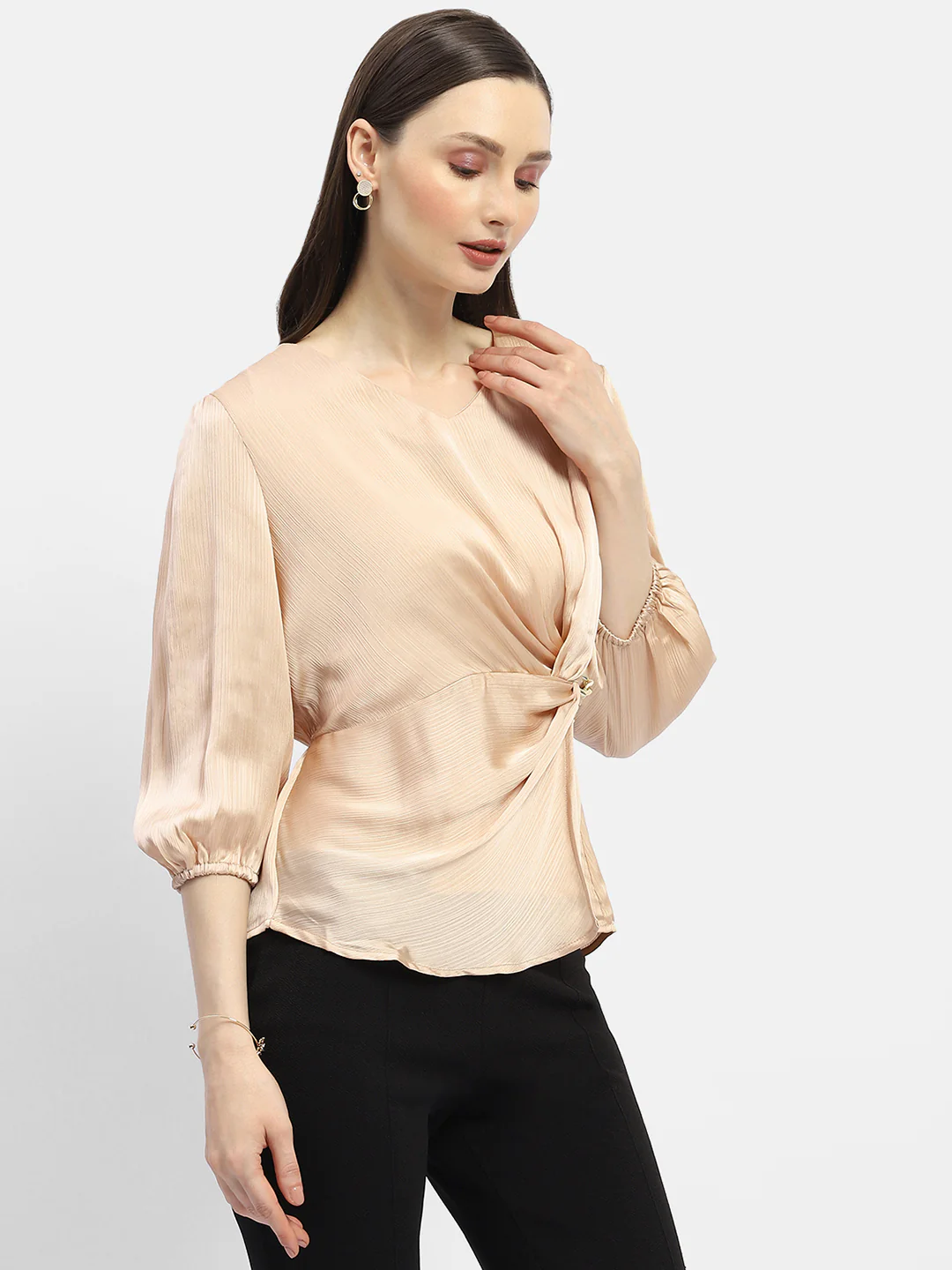 Madame Peasant Sleeve Golden Chain Adorned Top - Image 4