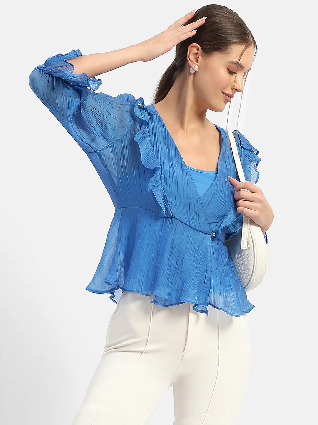 Madame Surplice Neck Royal Blue Poet Sleeve Top