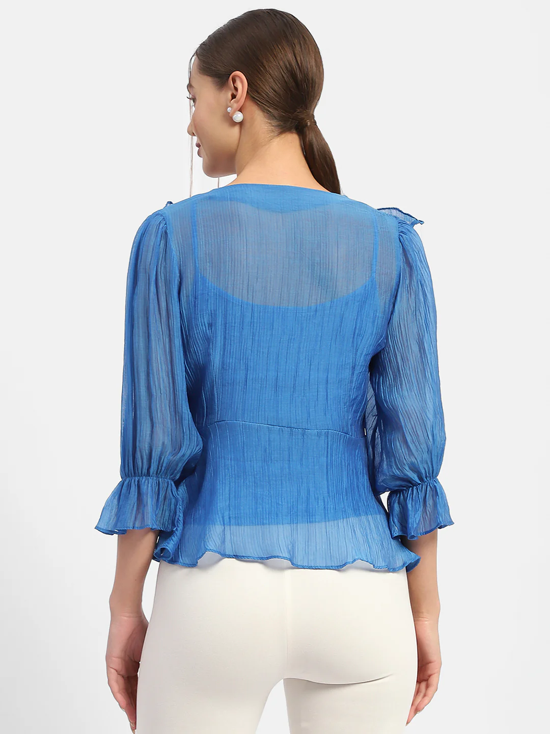 Madame Surplice Neck Royal Blue Poet Sleeve Top - Image 6