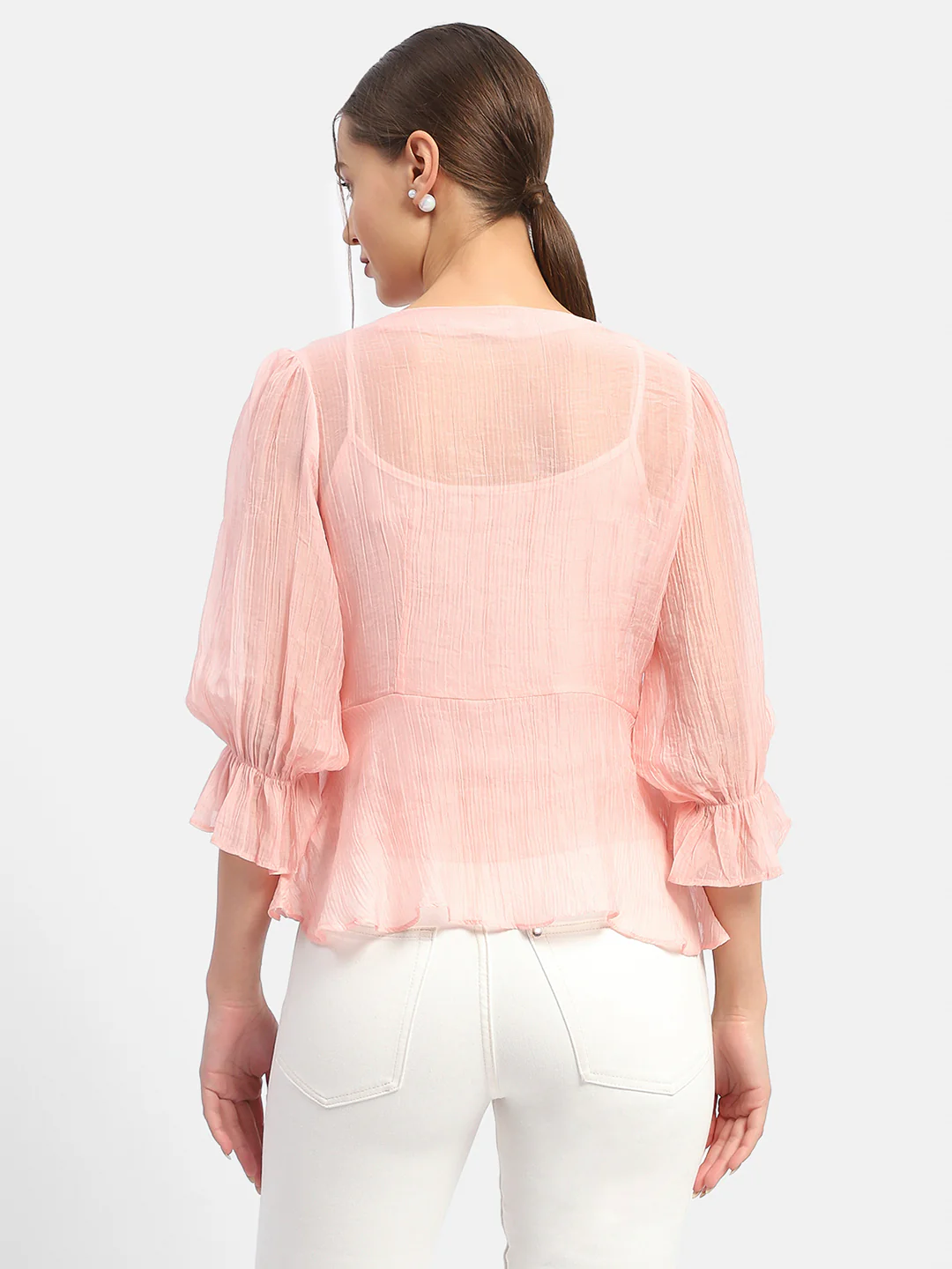 Madame Surplice Neck Salmon Poet Sleeve Top - Image 6