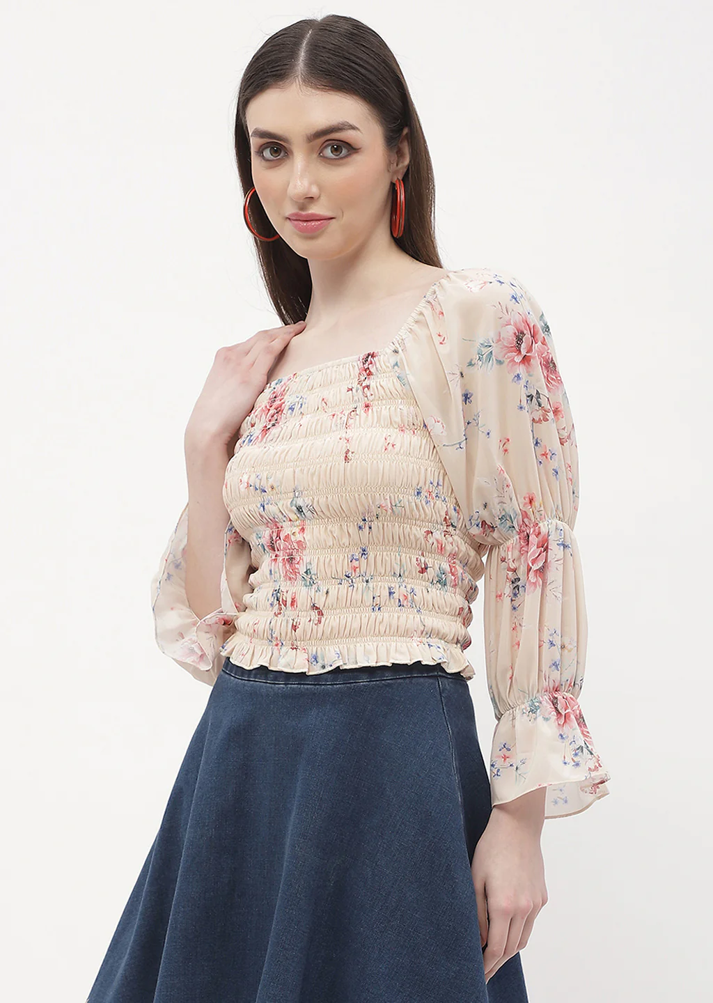 Madame Floral Beige Smocked Top - Image 4