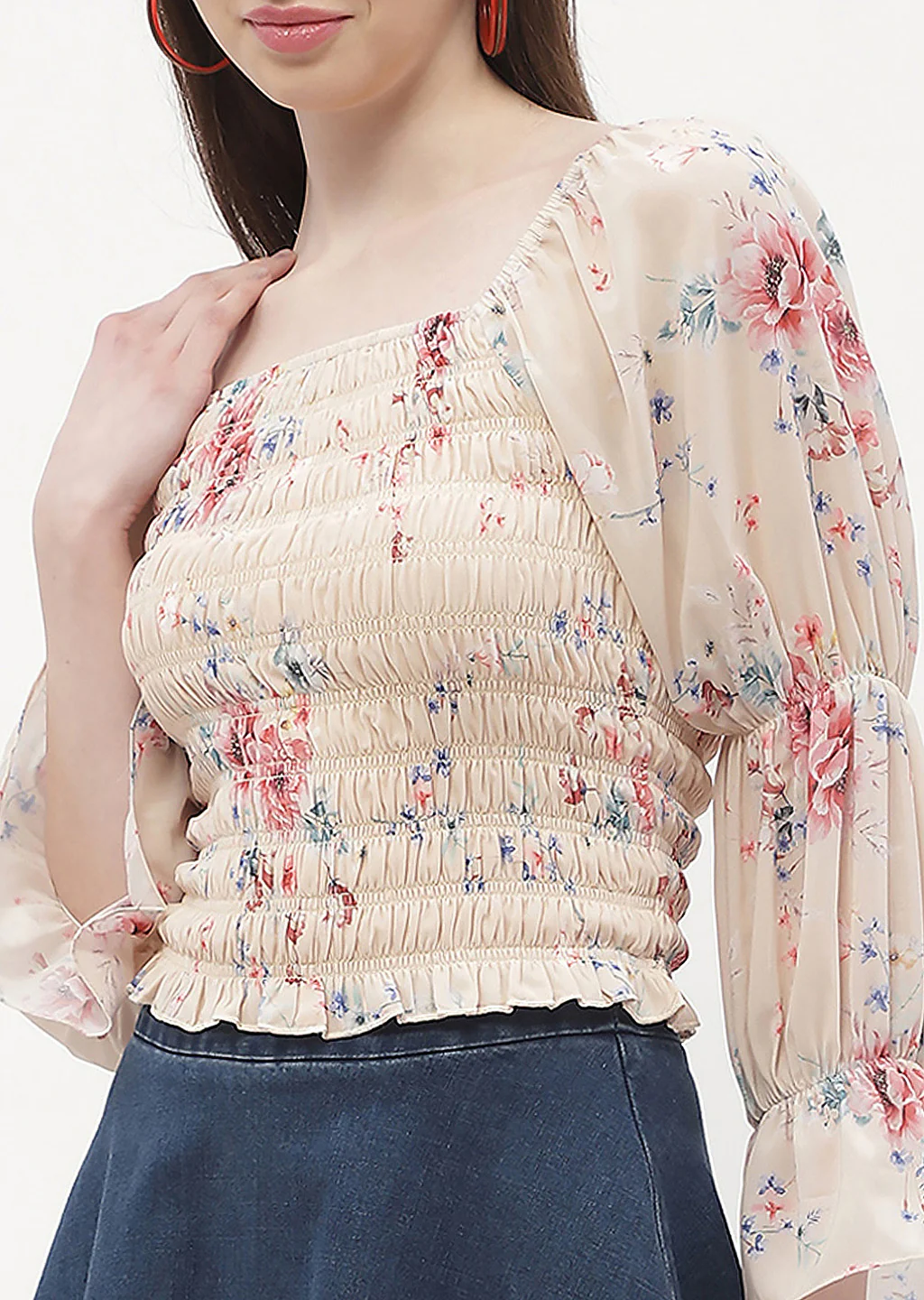 Madame Floral Beige Smocked Top - Image 6