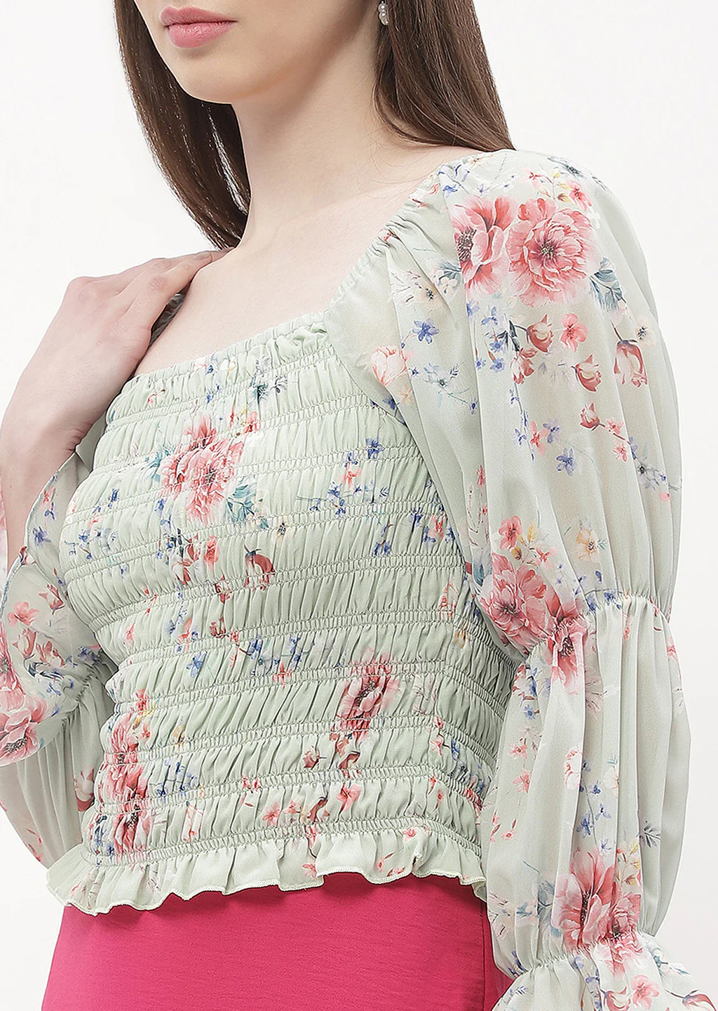 Madame Floral Mint Green Smocked Top - Image 6