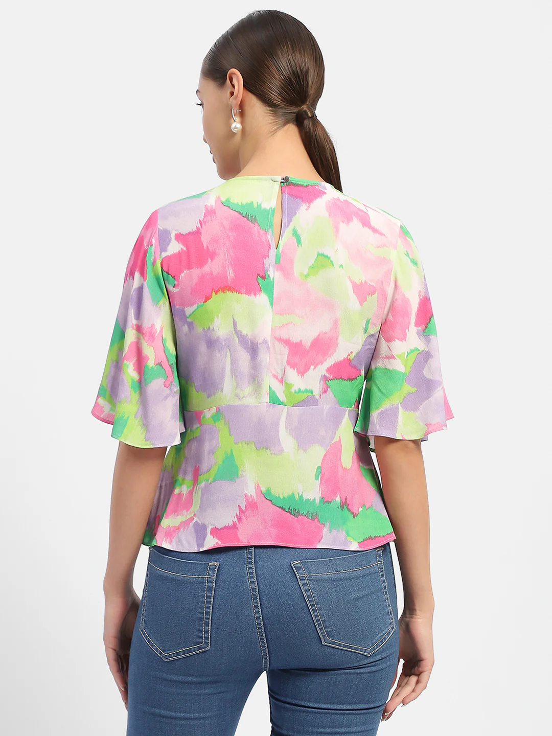 Madame Floral Print Pink Flutter Sleeve Top - Image 5