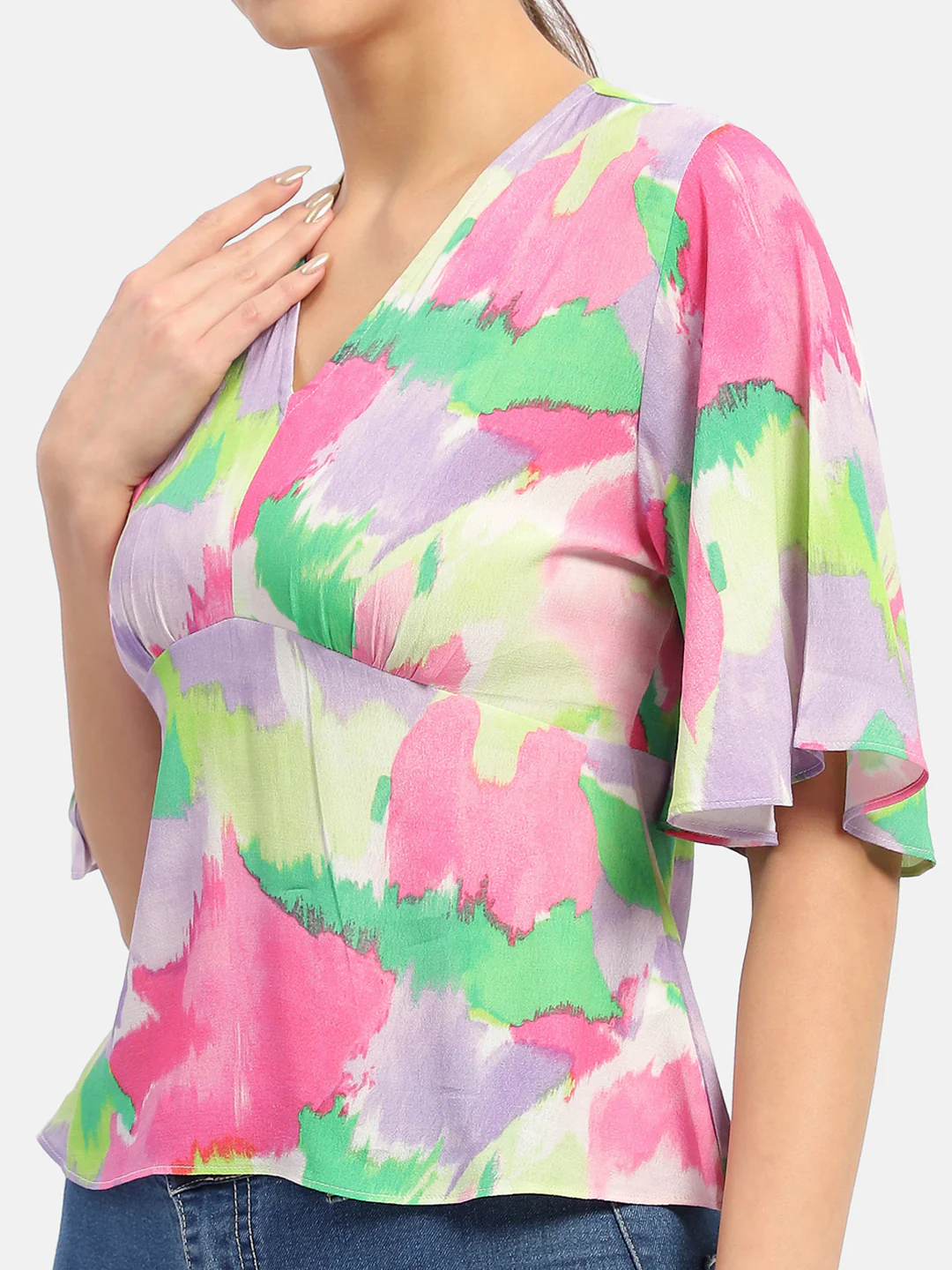 Madame Floral Print Pink Flutter Sleeve Top - Image 6