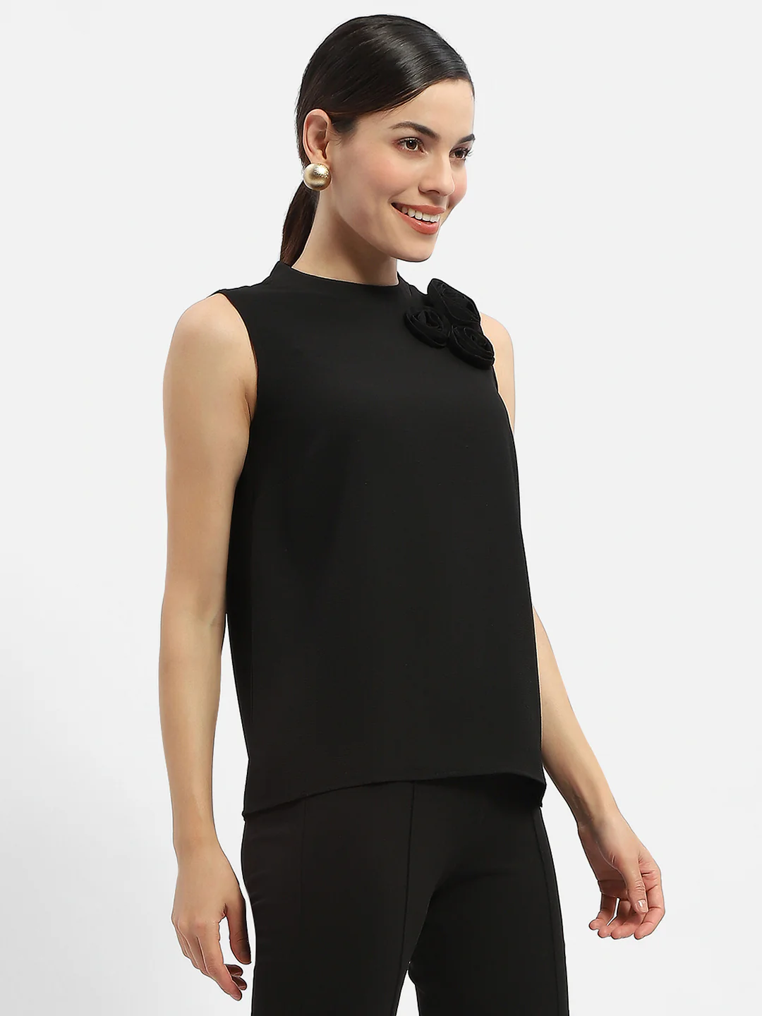 Madame Applique Adorned Black Shimmer Top - Image 3