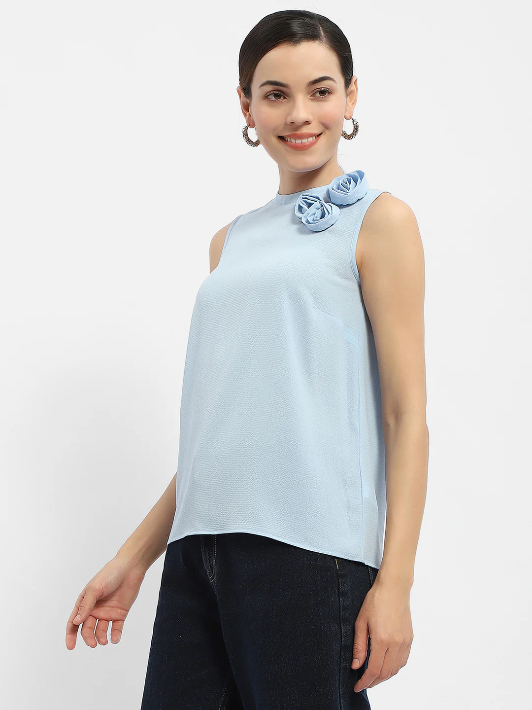 Madame Applique Adorned Blue Shimmer Top - Image 4