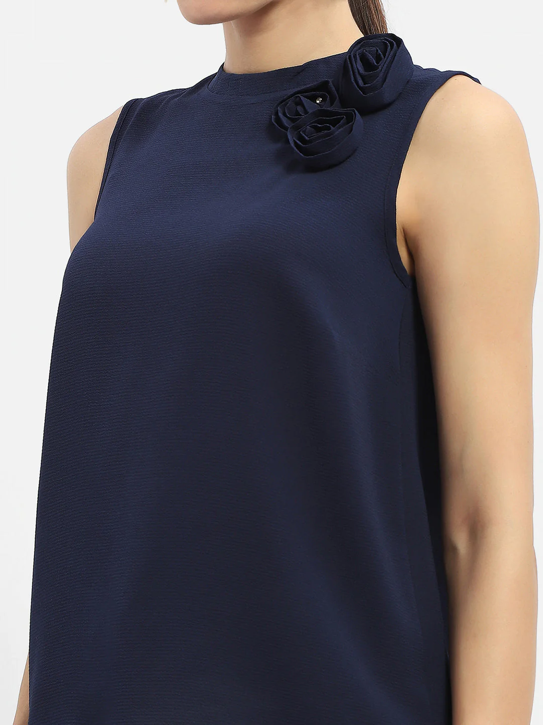 Madame Applique Adorned Navy Blue Shimmer Top - Image 4