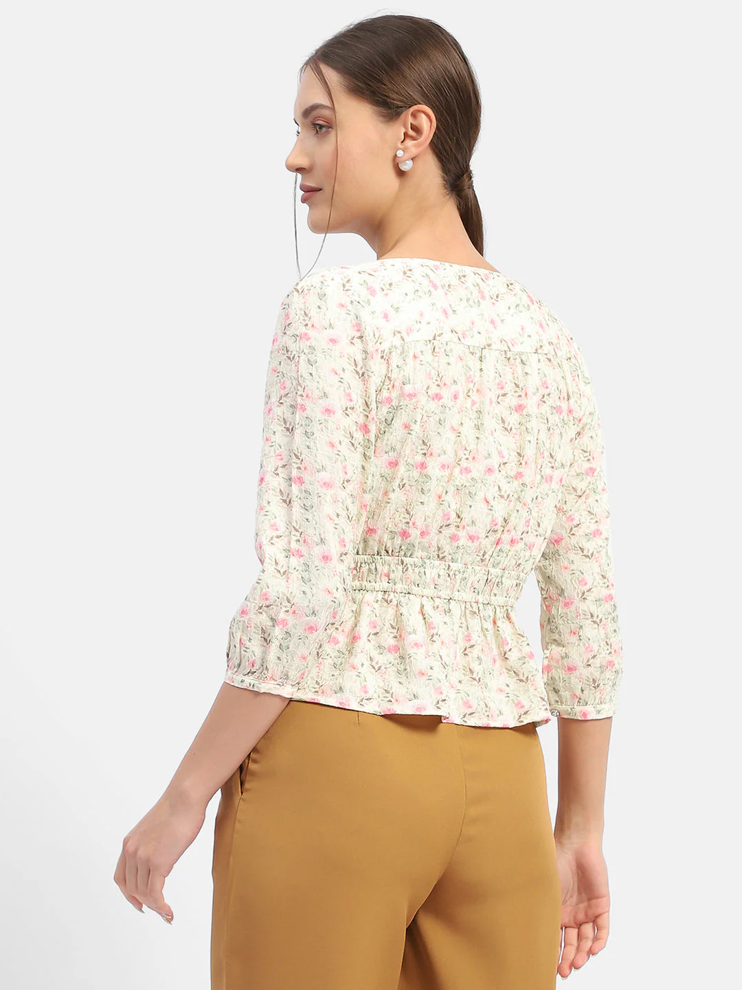 Madame Floral Print Pink Peplum Top - Image 6