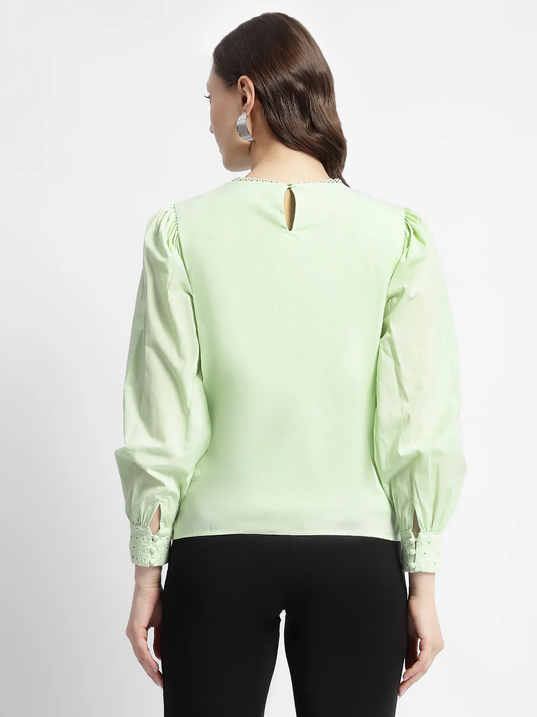 Madame Schiffli Adorned Puff Sleeve Mint Green Top - Image 6