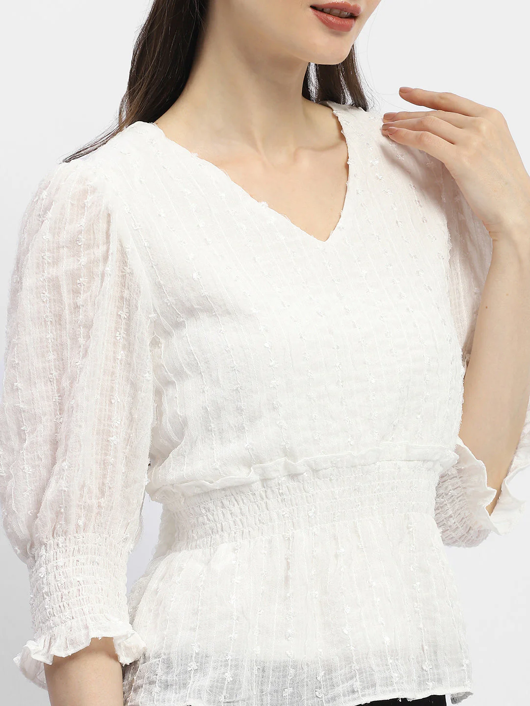 Madame Shimmery Off-White Peplum Top - Image 2